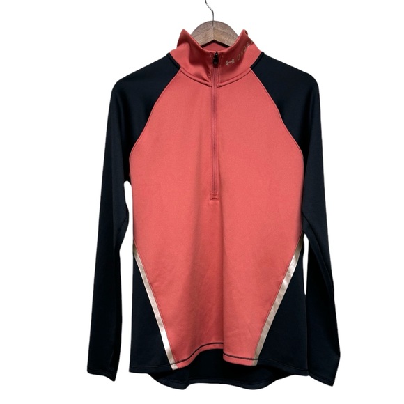 Under Armour ColdGear 1/2 Zip Womens Fitted Shirt NWT Large Coral Black Athletic - Picture 1 of 11